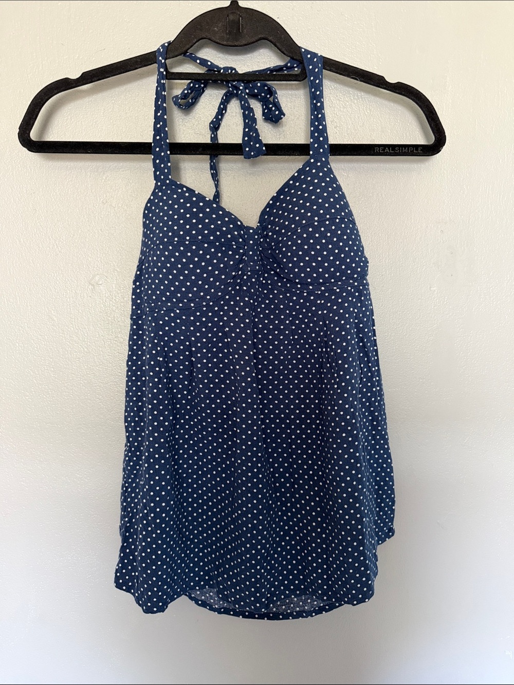 Vintage‎ Style Navy Blue Polka Dot Halter Cami Tank Top Size Med